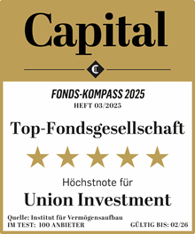 Union Investment: Top-Fondsgesellschaft 2022 laut Capital Siegel - Auszeichnung für Union Investment: Top-Fondsgesellschaft 2022 laut Capital